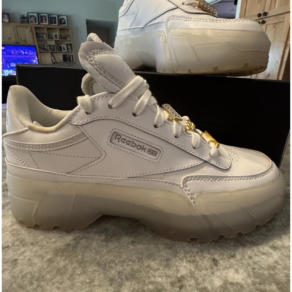 Cardi B x Reebok Club C Triple White Platform Sneaker Sz 9